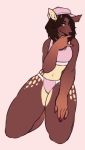  absurd_res anthro antlers blush bra cervine clothed clothing ear_piercing female fur hair hi_res horn lia(naexus) looking_at_viewer mammal markings multiple.wounds navel piercing sika_deer solo sports_bra spots thick_thighs underwear 