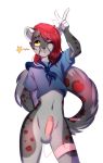  balls bottomless clothed clothing erection facial_piercing feline girly hair leopard litchi666 mammal nickie_(character) nose_piercing peace_sign_(disambiguation) penis piercing red_hair sailor_shirt sex_toy snow_leopard star vibrator 
