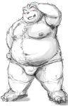  2013 barazoku bear black_and_white blush bulge clothing full_portrait hand_on_head hand_on_hip kemono kotobuki male mammal monochrome muscular obese overweight simple_background sketch solo standing swimsuit underwear white_background 