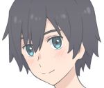  1boy bangs black_hair blue_eyes blush darling_in_the_franxx hiro_(darling_in_the_franxx) k_016002 looking_at_viewer male_focus short_hair solo white_background 