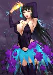  ariverkao arm_up armpits asian black_hair breasts cleavage crystal dated detached_sleeves dress flower garter_straps hair_flower hair_ornament large_breasts lips long_hair looking_at_viewer open_mouth original purple_eyes realistic signature solo thighhighs 