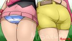  2girls arm_warmers artist_name ass digimon digimon_adventure_02 fingerless_gloves from_behind gloves hikari_(pokemon) misaeldm multiple_girls namesake panties pantylines pantyshot pokemon pokemon_(game) pokemon_dppt pov_ass shiny shiny_skin shorts skirt underwear upskirt yagami_hikari 