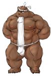  2015 barazoku bear bulge clothing front_view fundoshi grizzly_bear hachimaki hands_behind_back japanese_clothing kemono kotobuki male mammal muscular obese overweight simple_background solo standing underwear undressing white_background 