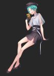  alternate_costume androgynous cellphone choker colored_eyelashes contemporary dark_background earrings full_body gloves green_eyes green_hair hat houseki_no_kuni jewelry looking_at_viewer meng phone phosphophyllite see-through short_hair simple_background skirt smartphone smile solo sparkle 