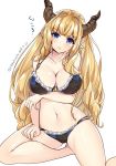  218 bangs black_bra black_panties blonde_hair blue_eyes bra breasts dated draph granblue_fantasy horns large_breasts long_hair multi-strapped_panties panties pointy_ears rastina signature solo twitter_username underwear very_long_hair 