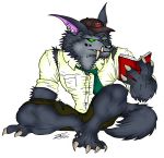  angry bluewolfavenger book canine claws clothing fangs green_eyes hat hi_res larger_male league_of_legends male mammal monster piercing riot_games school school_uniform sitting size_difference student uniform video_games warwick were werewolf wolf 
