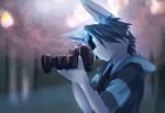  2017 anthro blurred_background bust_portrait camera clothed clothing depth_of_field digital_media_(artwork) euca_(repeat) fur grey_fur hair hi_res holding_camera holding_object hoodie long_ears looking_away male mammal photography portrait repeat_(visual_novel) shirokoi short_hair side_view speedpaint 