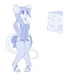 &lt;3 &lt;3_eyes 2018 anthro breasts cheese clothed clothing corset d-sixzey digitigrade drooling eyelashes female fishnet food fur hands_behind_back hindpaw inner_ear_fluff legwear lingerie mammal monochrome mouse open_mouth paws rodent saliva simple_background sketch small_breasts solo white_background 