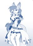  2018 absurd_res anthro boots breasts canine claws clothed clothing corset cosplay costume d-sixzey dress elphelt_valentine eyelashes female fennec fingerless_gloves flower footwear fox gloves guilty_gear hair hi_res legwear lingerie mammal monochrome piercing plant rose simple_background sketch solo video_games white_background 