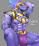  abs anthro anubian_jackal armor bulge canine clothed clothing fur jackal league_of_legends male mammal mbvgfw1108 muscular muscular_male nasus_(lol) nipples pecs riot_games simple_background solo video_games 