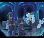  asriel_dreemurr bench book boss_monster caprine cavern chara_(undertale) delta_rune dessert food fur horn human ice_cream long_ears mammal protagonist_(undertale) srlevi undertale video_games white_fur 