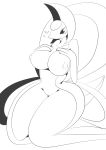  3_fingers anthro anthrofied big_breasts breasts cresselia female legendary_pok&eacute;mon monochrome nintendo nipples pok&eacute;mon pok&eacute;mon_(species) reitounek simple_background solo video_games white_background 