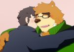  2018 anthro bear blush brown_fur clothed clothing duo eyes_closed eyewear fur glasses hug mammal tokyo_afterschool_summoners volos 