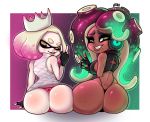  big_butt blush breasts butt butt_focus clothed clothing crown dark_skin darknud duo female g-string humanoid inkling looking_at_viewer looking_back marina_(splatoon) marine nintendo not_furry octoling panties pearl_(splatoon) rear_view splatoon splatoon_2 tentacle_hair tentacles underwear v_sign video_games 