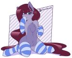  2018 alpha_channel anthro blush clothing digital_media_(artwork) ear_piercing equine fan_character featureless_crotch female grey_background hair hi_res legwear long_hair looking_at_viewer mammal my_little_pony pattern_background piercing semi-anthro simple_background smile solo striped_legwear stripes transparent_background whisperfoot 