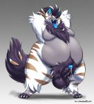  2017 anthro ball_tuft balls belly big_belly black_balls canine chest_tuft claws digital_media_(artwork) erection fur gillpanda hair male mammal moobs nude open_mouth overweight penis precum pubes simple_background slightly_chubby solo standing teeth toe_claws tongue tuft 