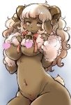  bell blonde_hair bow brown_eyes furry heart_censor horns nipple_censor nude setouchi_kurage sheep short_tail tail 