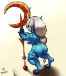  absurd_res blue_skin breasts butt female hair hi_res hooves humanoid league_of_legends lilmoonie nude riot_games short_stack solo soraka staff tattoo video_games white_hair 