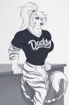  2018 anthro bottomless breasts clothed clothing dickgirl digital_media_(artwork) feline hair hybrid inkrend intersex liger looking_at_viewer mammal solo white_hair 