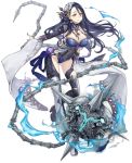  black_hair breasts covered_navel flail full_body grey_eyes high_heels ji_no kaguya_hime_(sinoalice) large_breasts long_hair looking_at_viewer official_art sinoalice skin_tight skull smile solo transparent_background weapon wide_sleeves 