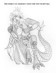  3_toes arania bracelet braided_hair breasts claws ear_piercing english_text erect_nipples eyes_closed female hair hair_ornament jewelry long_hair melee_weapon nipples open_mouth piercing pussy_juice reptile scalie smile solo sophitia_alexandra soul_calibur sword text toe_claws toes transformation weapon 