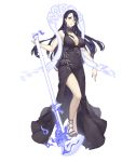  asymmetrical_bangs asymmetrical_hair bangs black_hair breasts contemporary dress earrings full_body grey_eyes jewelry ji_no kaguya_hime_(sinoalice) large_breasts long_hair looking_at_viewer microphone nail_polish official_art sandals singer sinoalice solo transparent_background 