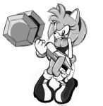  2010 amy_rose anthro breasts female greyscale hammer hedgehog is_(artist) mammal melee_weapon monochrome piko_piko_hammer pussy simple_background sonic_(series) tools weapon white_background 