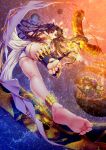  absurdres anklet ass barefoot black_hair breasts commentary_request detached_sleeves elysion_(1624528315) fate/grand_order fate_(series) feet finger_to_mouth from_below full_body highres ishtar_(fate/grand_order) jewelry long_hair long_legs looking_at_viewer looking_down medium_breasts single_detached_sleeve single_thighhigh solo thighhighs very_long_hair yellow_eyes 