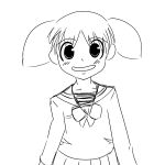  :d azumanga_daiou blush bow bowtie child collarbone drawfag greyscale long_sleeves looking_at_viewer mihama_chiyo miniskirt monochrome open_mouth pleated_skirt sailor_collar school_uniform serafuku shirt short_twintails simple_background sketch skirt smile solo standing tareme twintails white_background 