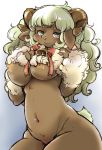  bell blonde_hair bow breasts furry green_eyes horns nipples nude setouchi_kurage sheep tail 