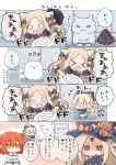  &gt;_&lt; 1boy 3girls :3 @_@ abigail_williams_(fate/grand_order) ahoge angeltype animal animal_ears bangs belt belt_buckle black_belt black_bow black_dress black_gloves black_hat black_jacket black_pants black_scarf black_sclera blonde_hair blush_stickers bow bowtie buckle cape cat_ears cat_tail chain chaldea_uniform closed_eyes closed_mouth collared_shirt comic commentary curled_tail dog dog_ears dog_tail dress eyebrows_visible_through_hair fang fate/grand_order fate_(series) flying_sweatdrops fujimaru_ritsuka_(female) furrowed_eyebrows gag gloves hair_between_eyes hair_bow hair_ornament hair_scrunchie half_updo haori hat headless hessian_(fate/grand_order) improvised_gag jacket japanese_clothes jitome keyhole kimono koha-ace lobo_(fate/grand_order) long_hair long_sleeves looking_at_another medium_hair motion_lines multiple_girls o_o okita_souji_(fate) okita_souji_(fate)_(all) open_mouth orange_bow orange_eyes orange_hair orange_scrunchie outstretched_arms pants parted_bangs pink_eyes polka_dot polka_dot_bow ponytail red_cape red_neckwear running scared scarf screaming scrunchie shaded_face shiny shiny_hair shirt side_ponytail sidelocks sleeves_past_fingers sleeves_past_wrists speech_bubble standing stuffed_animal stuffed_toy tail tail_bow tail_wagging talking tape tape_gag tears teddy_bear translated v-shaped_eyebrows wheel_o_feet white_kimono white_shirt wide_sleeves witch_hat wolf 