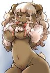  bell blonde_hair bow breasts brown_eyes furry horns nipples nude setouchi_kurage sheep short_tail tail 