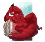  abs anthro anus arm_support balls biceps big_muscles big_penis blue_eyes blue_nipples blue_skin capcom claws demondragoncyan erection fanged_wyvern fangs flexing leaning_on_elbow looking_at_viewer lying mace_tail male monster_hunter monster_hunter_world muscular muscular_male nipples nude odogaron pecs penis pose presenting red_skin simple_background solo spreading teeth thick_tail vein video_games 