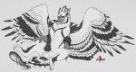  2018 4_toes avian beak digital_media_(artwork) feathered_wings feathers fur gryphon inkrend male paws simple_background sitting solo toes white_fur wings 