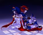  1girl armor blue_eyes blue_hair blush cape couple dress fire_emblem fire_emblem:_fuuin_no_tsurugi fire_emblem_heroes gloves hat hetero jewelry lilina long_hair red_hair red_string roy_(fire_emblem) sana_(enjoy-yourlifewithme) smile string 