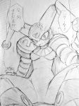 angry breasts capcom clown_man colorless crossgender featureless_crotch female japanese_text jinya machine mega_man_(series) not_furry robot_master signature text traditional_media_(artwork) video_games あかばね_じん 