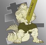  abs alligator anthro big_biceps big_muscles carrying claws clothed clothing crocodilian green_scales hi_res holding_object kaiju kilt korboryn log long_tail male muscular muscular_male nightterror partially_clothed pecs reptile scales scalie sharp_teeth simple_background smile solo standing teeth thick_tail white_scales wood yellow_eyes 