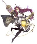  asymmetrical_hair blue_eyes boots braid breasts cleavage_cutout dorothy_(sinoalice) full_body hair_ornament hairclip ji_no large_breasts long_hair looking_at_viewer messy_hair nurse official_art one_eye_closed purple_hair sinoalice smile solo syringe test_tube thighhighs transparent_background tube 