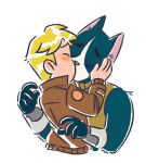  2018 anthro avocato blush cat clothing cute duo feline final_space fur gary_(final_space) holding_(disambiguation) human interspecies jadeyarts kissing male male/male mammal 