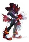  black_fur black_nose canine cheekfluff chest_tuft claws ear_tuft fangs fluffy fur hedgehog hybrid long_tail looking_at_viewer male mammal nude red_eyes red_fur shadow_the_hedgehog soina solo sonic_(series) teeth tuft white_fur wolf 