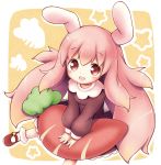  :d aikei_ake animal_ears bangs blush bobby_socks brown_dress brown_eyes bunny_ears commentary_request dress eyebrows_visible_through_hair hair_between_eyes long_hair long_sleeves looking_at_viewer mary_janes open_mouth original pink_hair puffy_long_sleeves puffy_sleeves red_footwear shoes smile socks solo star stuffed_carrot stuffed_toy very_long_hair white_legwear 