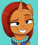  2018 digital_media_(artwork) equine female feral friendship_is_magic grin hair horn jewelry mammal moozua my_little_pony necklace reaction_image simple_background smile solo stellar_flare_(mlp) unicorn 