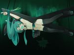  aqua_eyes aqua_hair bdsm bondage bound censored cross gag gagged hair_bondage hatsune_miku long_hair necktie nude solo spring_onion suspension thighhighs twintails very_long_hair vocaloid 