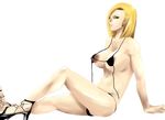  android_18 bikini blonde_hair breasts cevoy dark_nipples dragon_ball dragon_ball_z earrings high_heels jewelry large_breasts nipples shoes short_hair solo swimsuit untied untied_bikini 