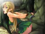  1girl artist_request bent_over blonde_hair blue_eyes censored deedlit doggystyle elf from_behind green_skin interspecies long_hair monster open_mouth orc outdoors pointy_ears rape record_of_lodoss_war restrained sex source_request vaginal wrist_grab 