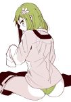  ass blush commentary_request genderswap genderswap_(mtf) green_(konkichi) green_eyes green_hair highres konkichi_(flowercabbage) original oversized_clothes pants_down sleeves_past_fingers sleeves_past_wrists 