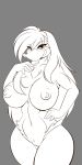  absurd_res anthro areola avian bangs beak big_breasts bird breasts duck feathers female hair hi_res huge_breasts jupiter_(mastergodai) long_hair mastergodai monochrome navel nipples non-mammal_breasts nude pussy smile solo superabsurd_res thick_thighs voluptuous wide_hips 