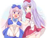  airi_(alice_or_alice) alice_or_alice apron ass bangs blue_bow blue_dress blush bow dress dress_tug eyebrows_visible_through_hair green_eyes hair_bow lolita_fashion long_hair looking_at_viewer looking_back maid_apron mikan-ya multiple_girls nose_blush open_mouth panties pink_panties puffy_short_sleeves puffy_sleeves purple_eyes red_bow red_dress rise_(alice_or_alice) short_sleeves silver_hair smile underwear very_long_hair white_apron white_bow 