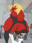  anthro anus bicycle big_butt blaziken butt clothing donkles exercise_clothing female freckles garter_belt_leggings gym looking_back nintendo open_mouth pok&eacute;mon pok&eacute;mon_(species) pubes pussy smile solo thick_thighs tight_clothing video_games 