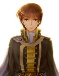  brown_eyes brown_hair cape cuan_(fire_emblem) european_clothes fire_emblem fire_emblem:_seisen_no_keifu hanasaki_komugi looking_at_viewer male_focus simple_background solo upper_body white_background 